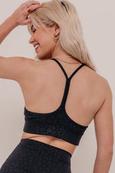 Elsa Black Leopard Print Racerback Bra - Black Leopard-Araa Active