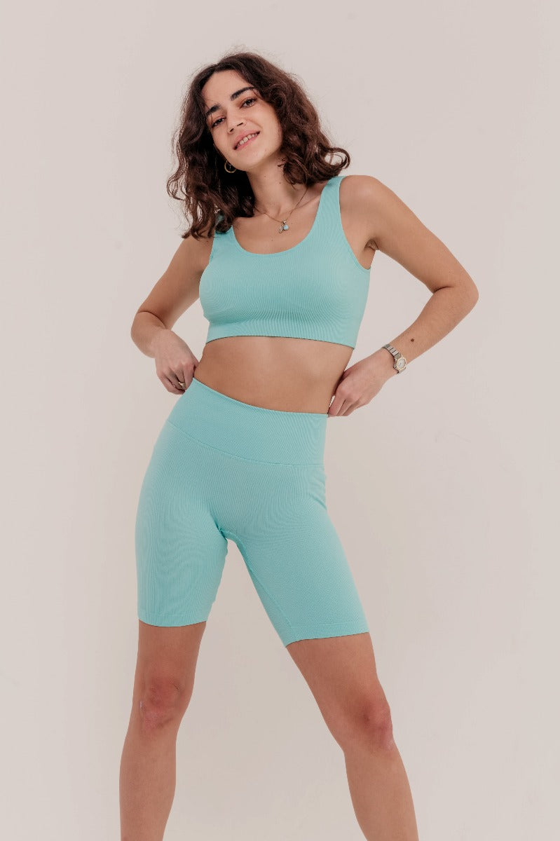 Rosa Ribbed Sports Bra - Turquoise-Araa Active