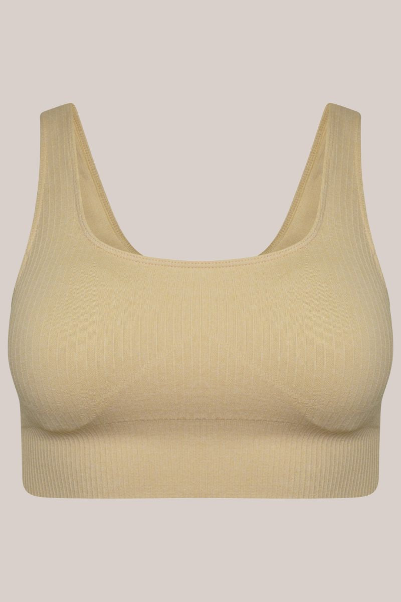 Studio Ribbed Sports Bra - Beige-Araa Active