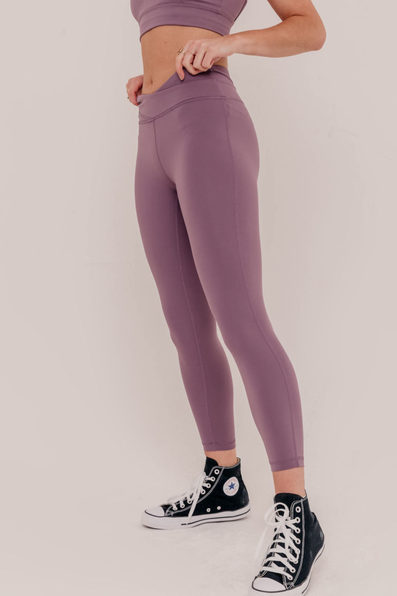 Flex Crossed Waistband Leggings - Purple-Araa Active