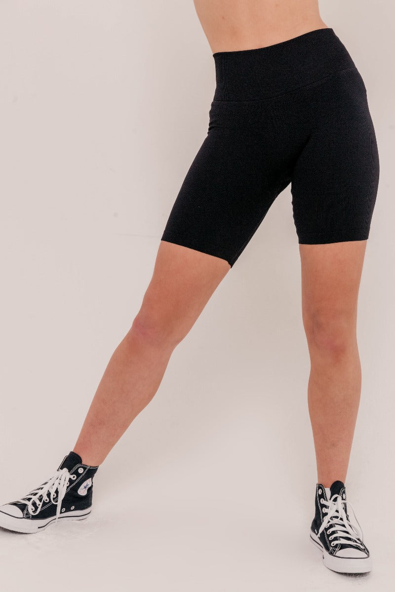 Rosa Ribbed Bicycle Shorts - Black - Araa Active