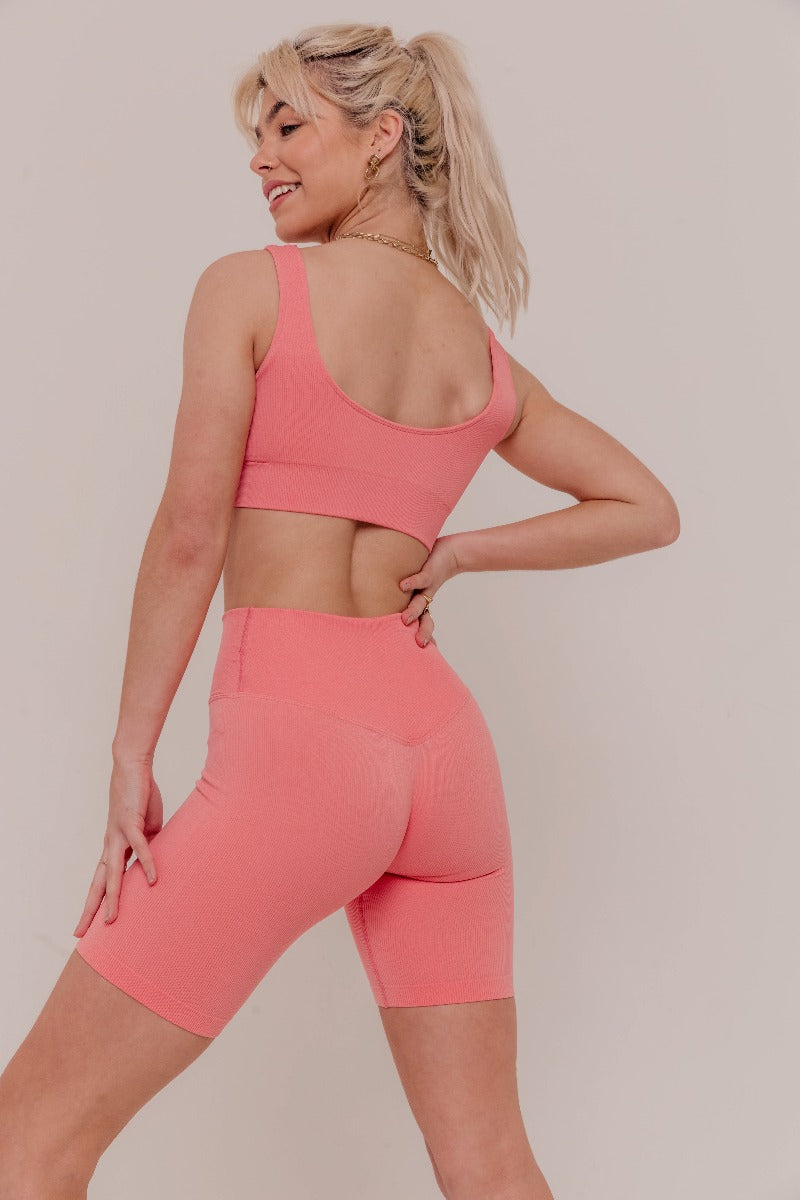 Rosa Ribbed Sports Bra - Dusty Pink - Araa Active