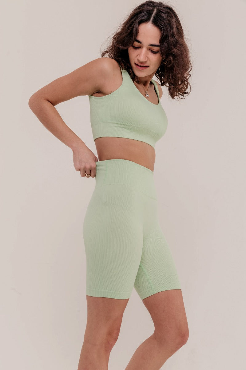 Rosa Ribbed Sports Bra - Mint Green-Araa Active