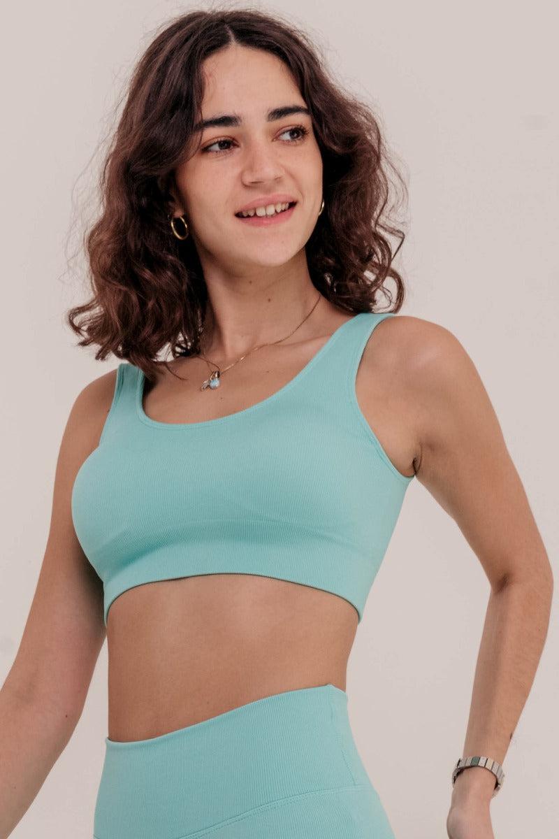 Rosa Ribbed Sports Bra - Turquoise - Araa Active