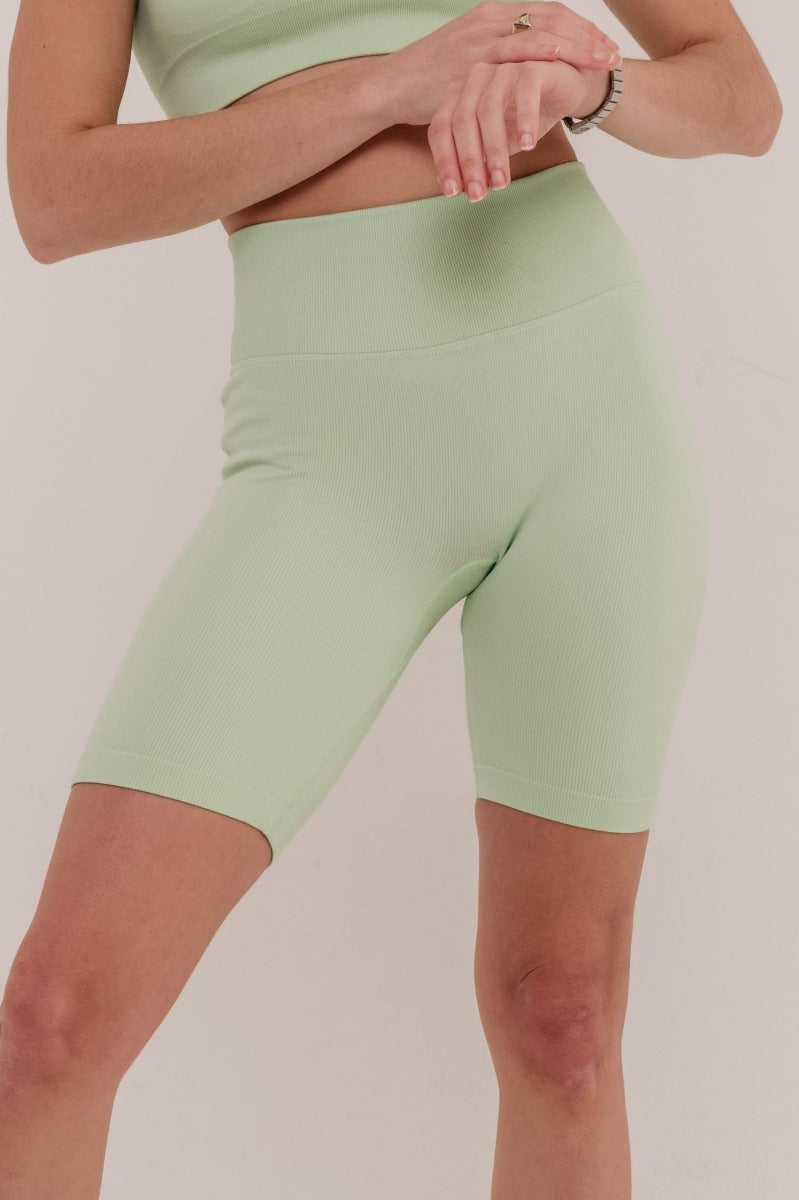 Rosa Ribbed Bicycle Shorts - Mint Green-Araa Active