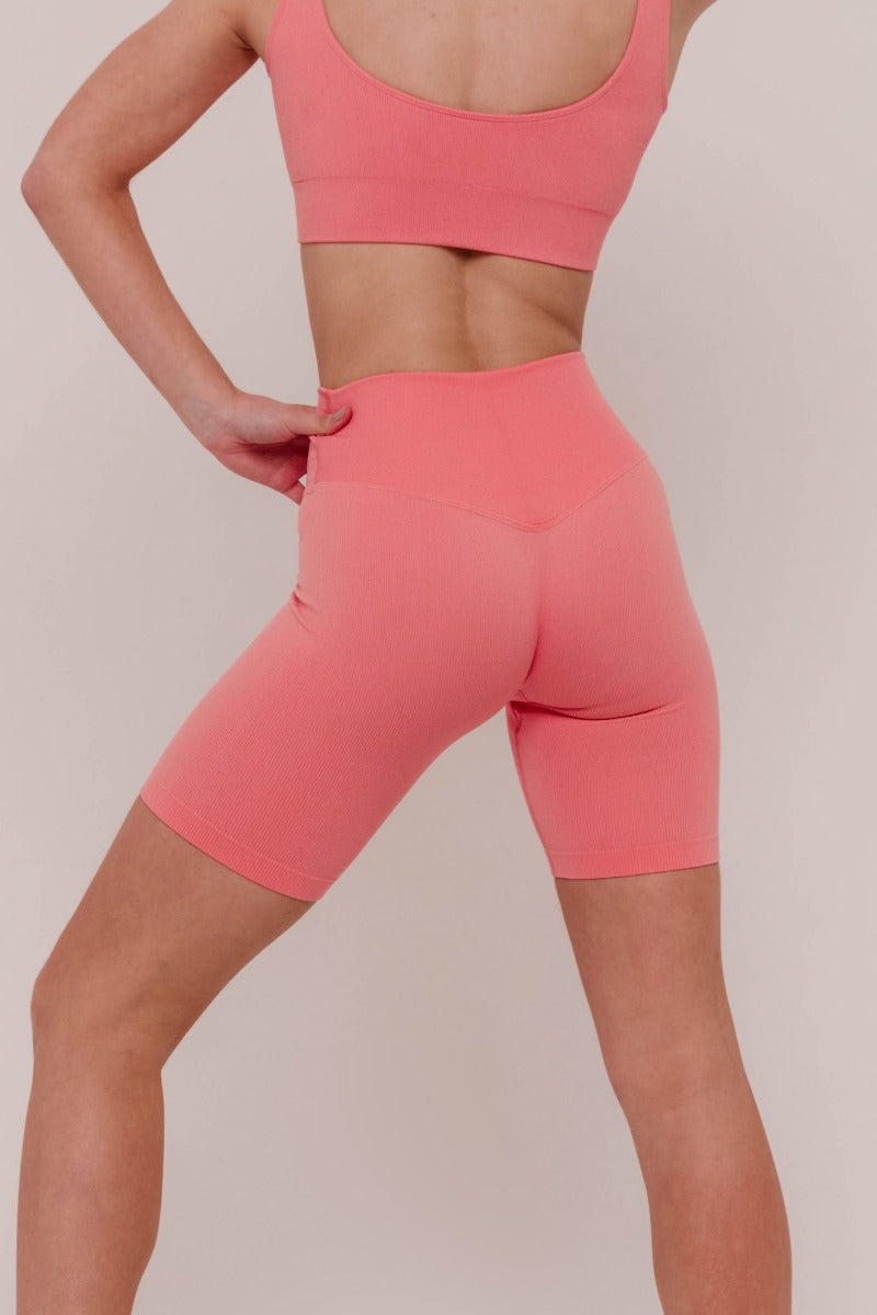 Rosa Ribbed Bicycle Shorts - Pink - Araa Active