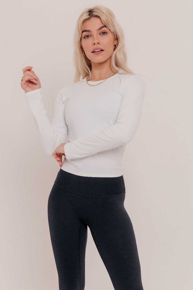 Stella Long Sleeve Top - White-Araa Active